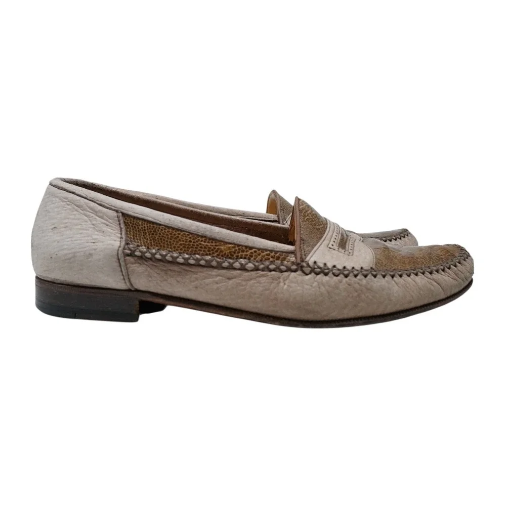 Moreschi Tan Ostrich Leather Penny Loafers Mens 9‎ Made in Italy
